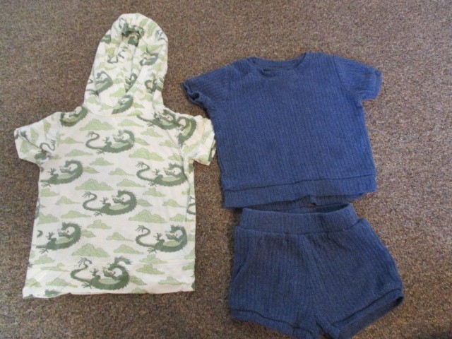 Kate Quinn Boy’s Lot of 3 Retro Tee Navy Shortie Set & Dino Hoodie Top 12-18 mo