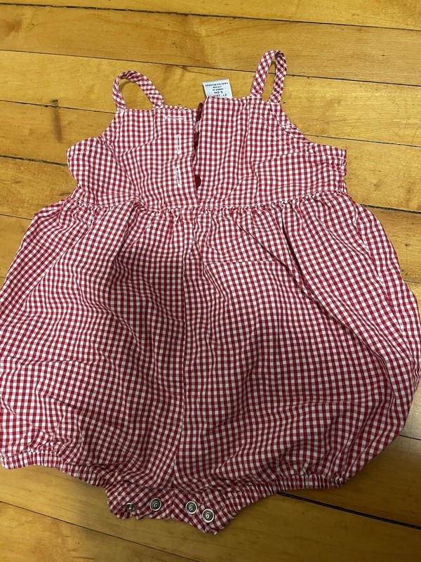 Baby Girl Vintage Oshkosh 6-9 Month Red Check Flower Romper Outfit gallery