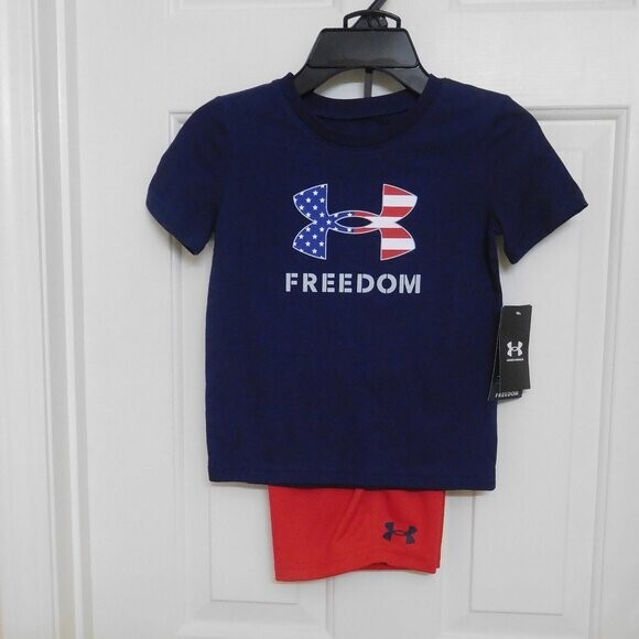 NWT 2pc Under Armour Flag Logo Freedom Shirt & Shorts Set sz 18 Mos 3t 4t 4