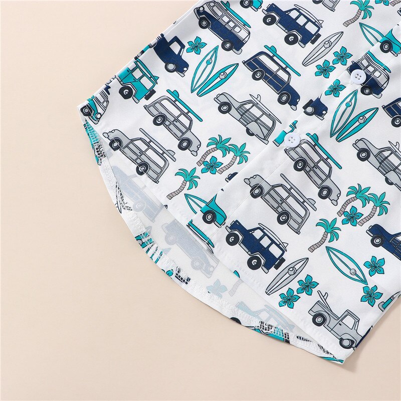NEW Surfboard Car Boys Short Sleeve Button Shirt & Shorts Outfit Set gallery