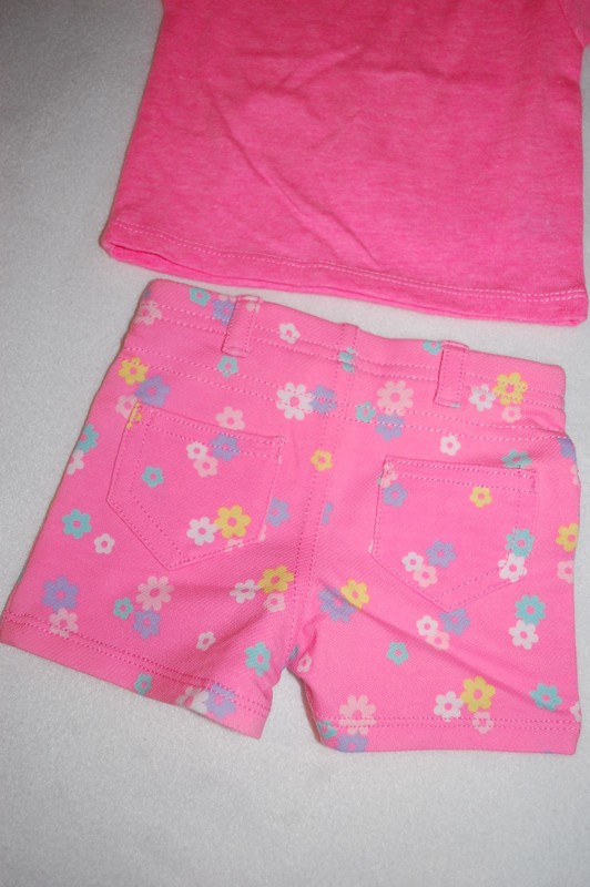 Baby Girls Outfit BRIGHT PINK S/S TEE SHIRT Colorful Flower Shorts 0-3 MO gallery