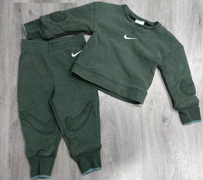Nike Toddler 24M Ribbed Knit Sweatsuit Set Green Organic Cotton Move To Zero
