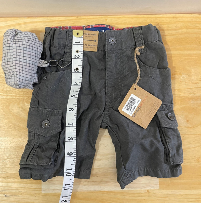Timberland Baby Boy Short + Foldable Hat Set, Cotton, 6 Month, Olive Green, New, gallery