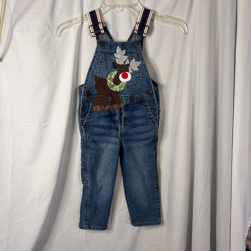 OshKosh denim overall applique Christmas reindeer custom embroidered Unisex 2t