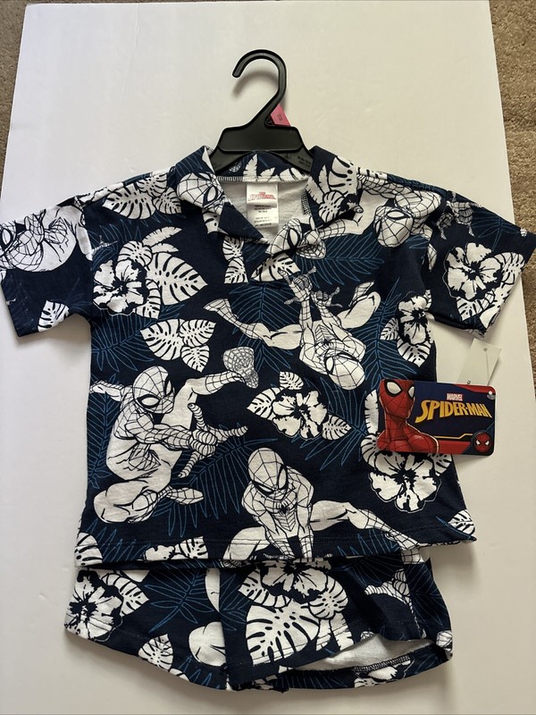Boys 18 Months Spider Man Resort Set Collar Shirt And Shorts NWT Blue/white
