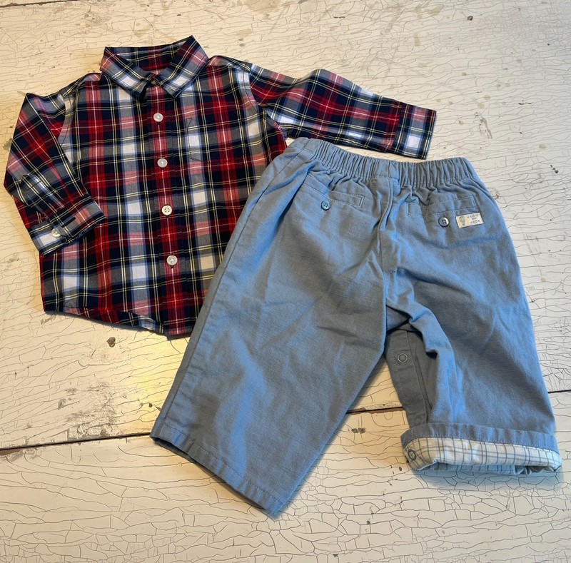 Baby Boy’s JANIE & JACK Size 3-6 Months Winter Plaid Shirt + Pants Set