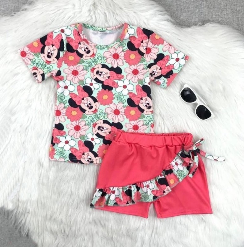 NEW Minnie Mouse Short Sleeve Shirt Ruffle Shorts Girls Boutique Outfit Set