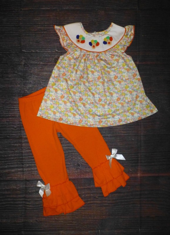 NEW Boutique Thanksgiving Turkey Floral Tunic & Ruffle Leggings Girls Outfit Set