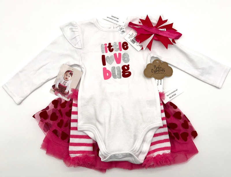 NWT Baby Essentials Girls 12M 4pc Love Bug Outfit Set
