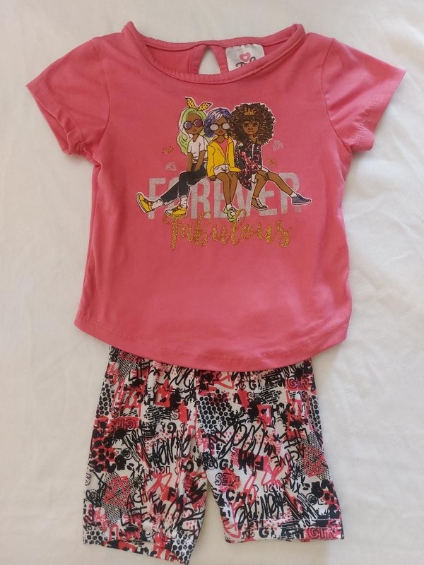 Real Love Toddler Girl Pink Multi-Color 2 Pc Top & Shorts Outfit Set Size 18M