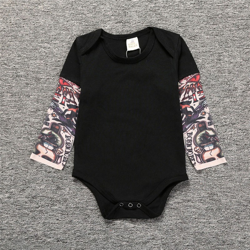 Newborn Baby Boys Clothes Tattoo Printed Sleeve Romper Jumpsuit Bodysuit Tops