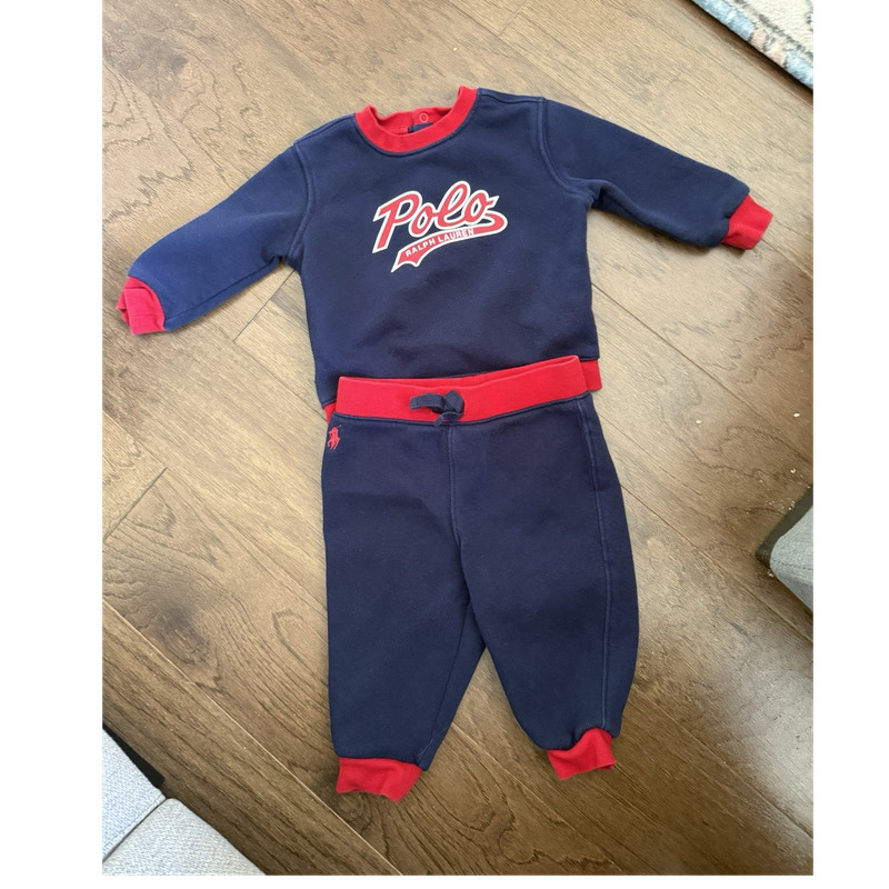 Ralph Lauren Navy Red 2 Piece Outfit Set Sweatshirt Pants Unisex 6 Months