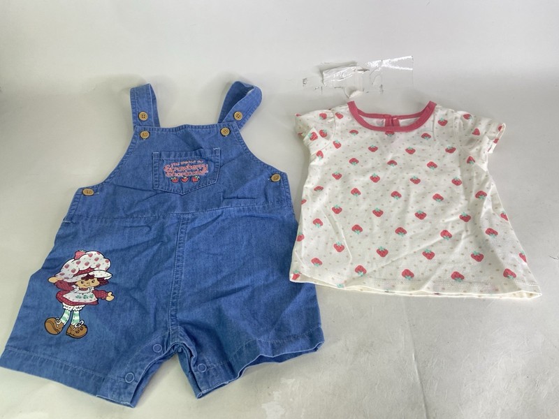 Strawberry Shortcake Baby Girl 12 Months Set Outfit T-Shirt Shortall Overalls