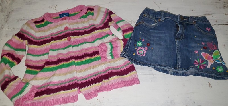4T 4 Lot The Children’s Place Pink White Green Stripe Sweater Denim Skirt *W24