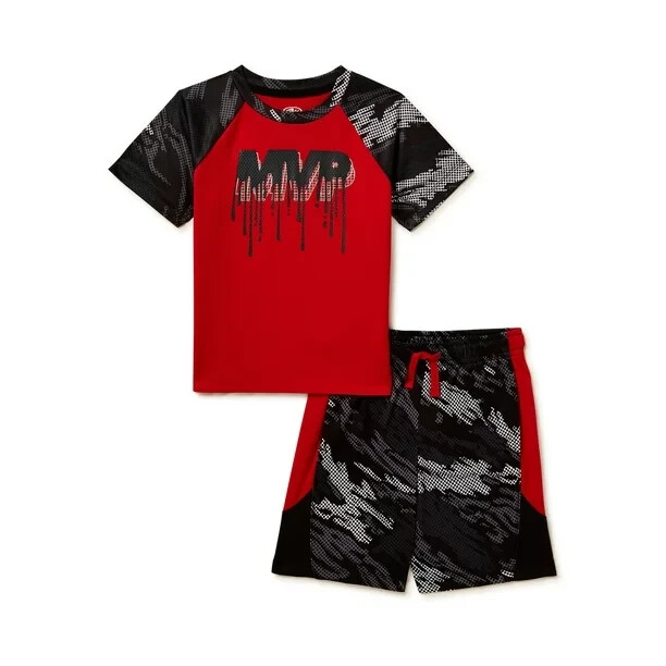 2-Piece ATHLETIC WORKS Boys 12 MONTHS Active T-Shirt & Shorts Set MVP Basketball