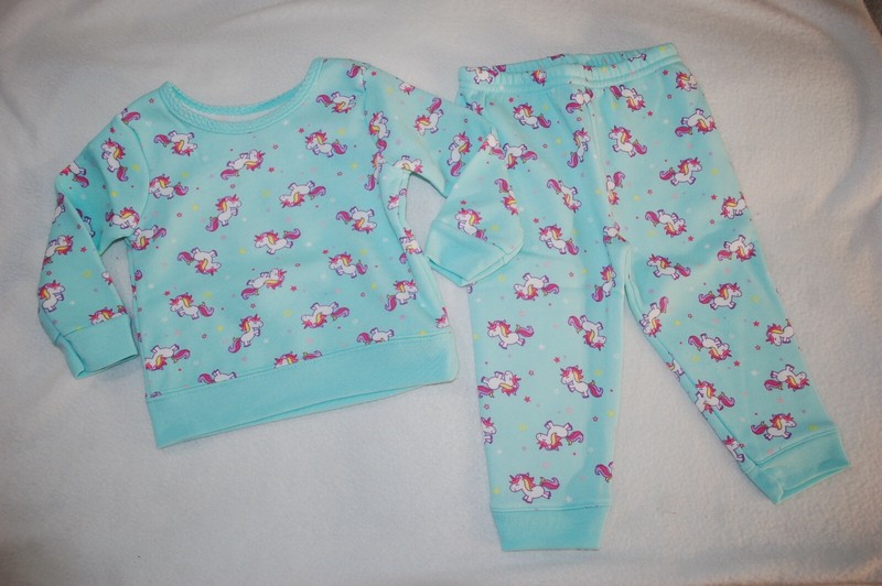 Baby Girls Outfit MINT GREEN w/ UNICORNS & STARS Sweatshirt & Sweatpants 18 MO