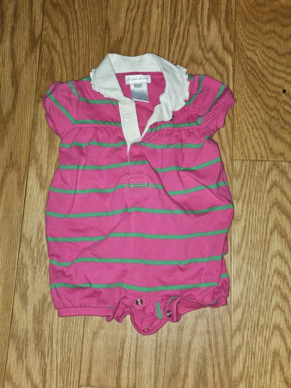 BABY GIRLS RALPH LAUREN POLO ONE PIECE OUTFIT PINK GREEN WHITE SIZE 3 MONTHS