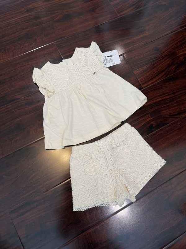 Mayoral crochet short set 24M toddler baby girl top and shorts ivory beige NWT