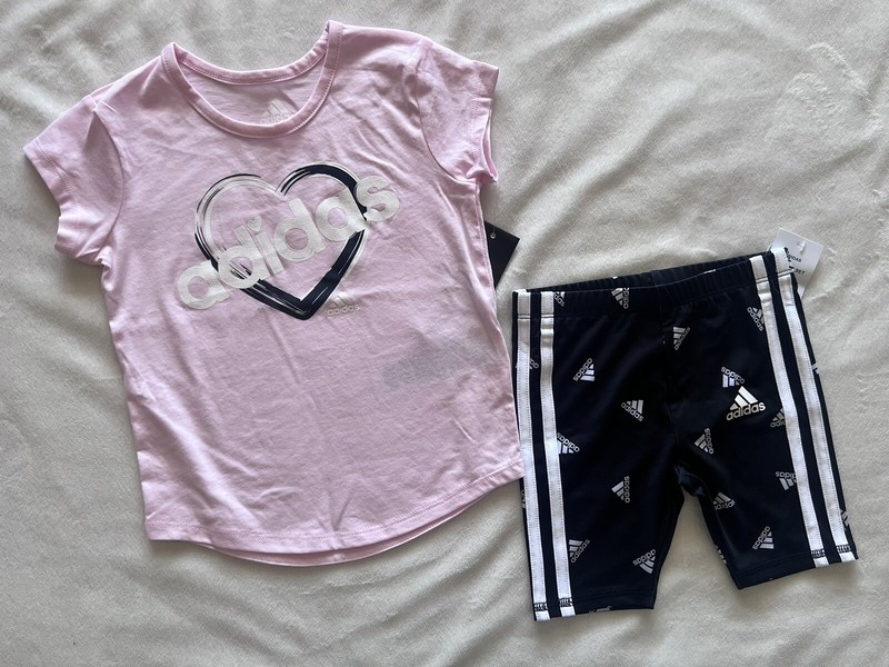 ADIDAS Toddler Girl’s Tee Shirt & Biker Shorts Outfit, 2-Piece Set