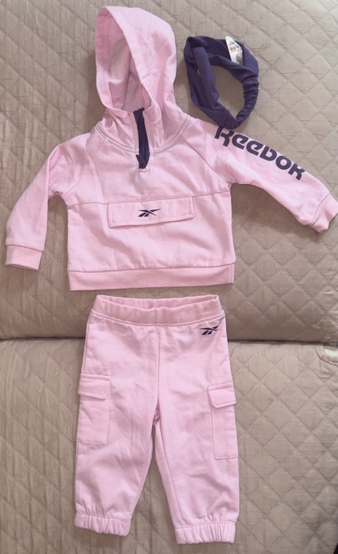 Reebok Infant girl pink Suit 3-6 NWOT Baby Jogger Activewear Set head band