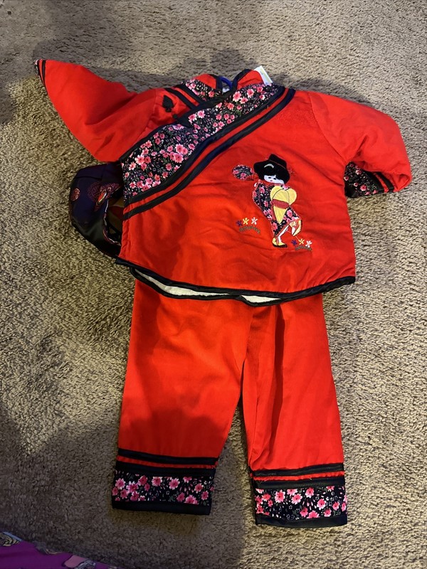 Vintage Chinese Traditional Embroidered Red Velvet Outfit Toddler Size Large
