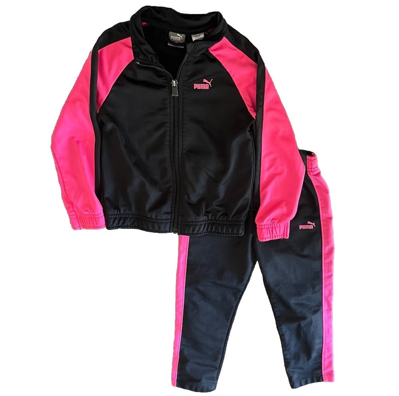 Puma Girls 4T Black Pink Tracksuit Set Jacket Pants Athletic