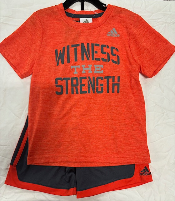 Adidas Boys 2PC WITNESS THE STRENGTH T-Shirt & Short Set(GRAY/ORANGE 4T)NWT