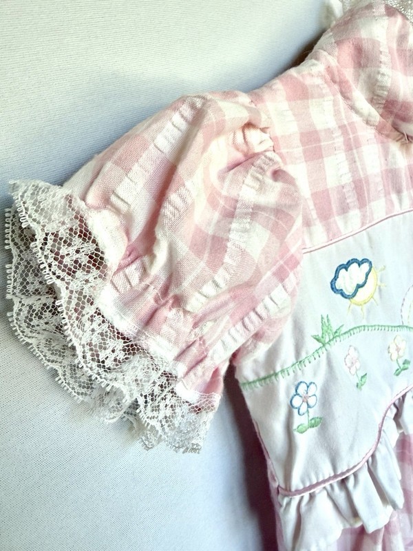 Vtg Baby Girls Romper 12M Petit Ami Pink Plaid Lace Embroidered Heirloom Cottage gallery