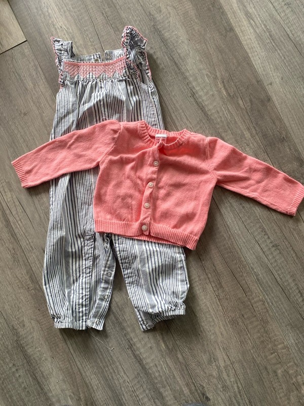 Carter’s 2-Piece Girls Outfit Set Pink Knit Cardigan & Striped Pants 9M