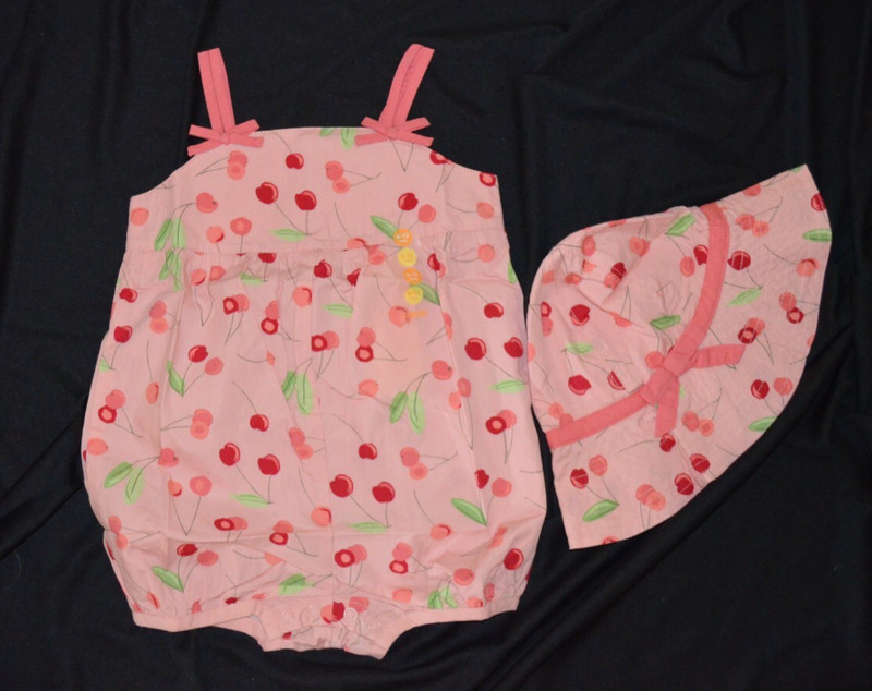 Gymboree SWEET CHERRIES Cherry Bubble Romper & Sun Hat Set NWT Sz 6-12 mo