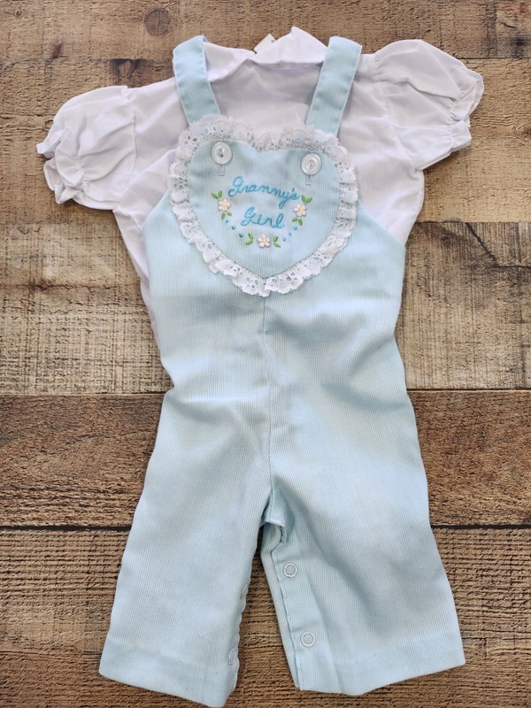 Vtg 90s » Grannys Girl» 2 Piece Overalls Set w Shirt Sz 9 Great Condition