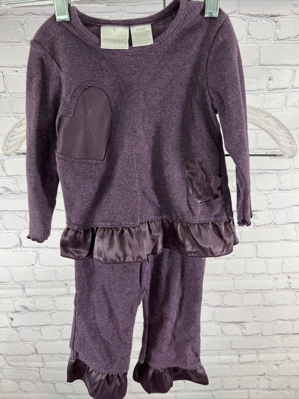 Miniwear Girls Purple 18M Two Piece Ruffle Hem Pants Set Baby Outfit Hearts