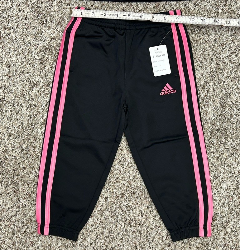 New ADIDAS Girls 2-piece Classic Tricot Track Suit Black / Pink Size 2T (M10) gallery
