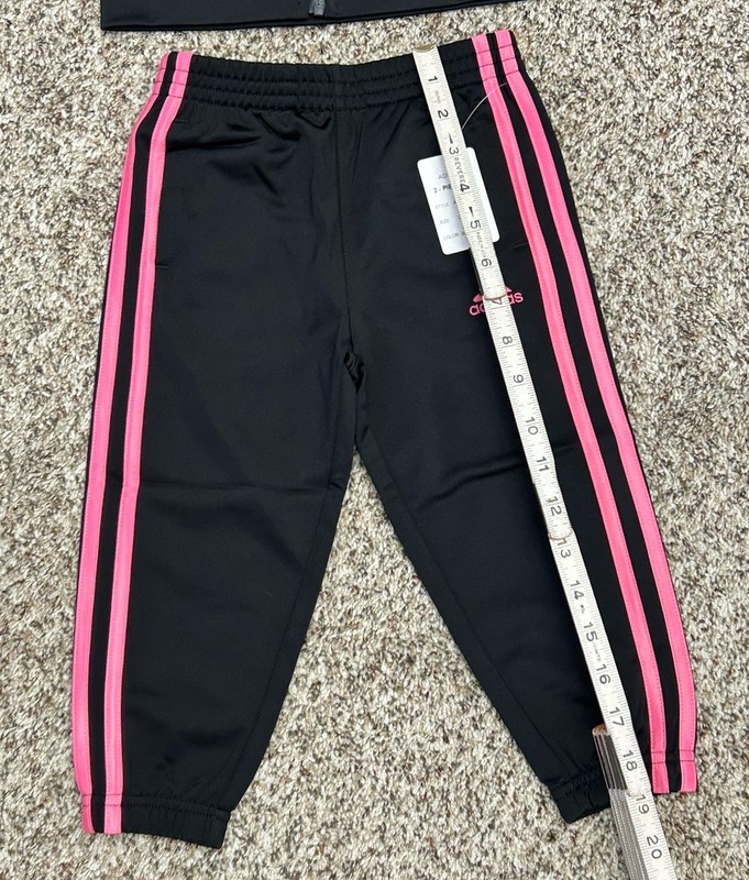 New ADIDAS Girls 2-piece Classic Tricot Track Suit Black / Pink Size 2T (M10) gallery