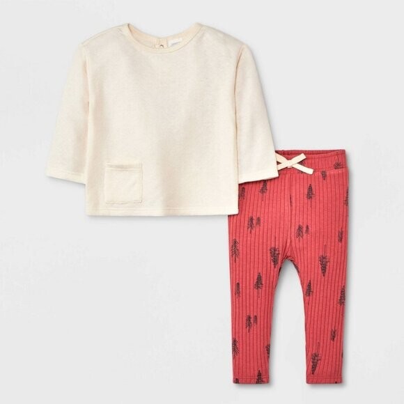 NEW! Baby 2pc Quilted Pullover & Leggings Set, Red – Boy or Girl Unisex