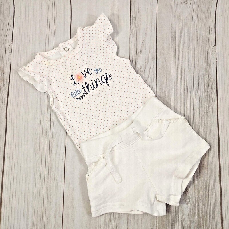 Baby Girl Summer Outfit Bodysuit and Short Pants Matching Set 3 M White/Red