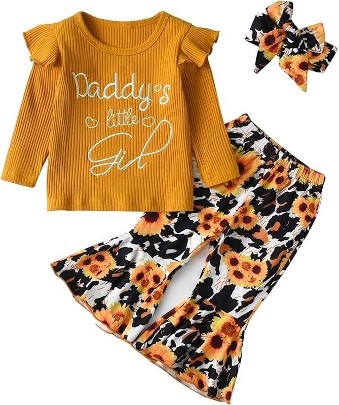 Derouetkia Baby Girls 3Pcs Outfit Set Tops Pants with Headband Size 9-12 Month