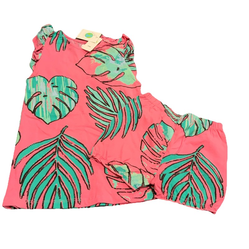 Earth by Art & Eden Tropical Print Dress Bloomers Pink Baby Girl Size 24 Months