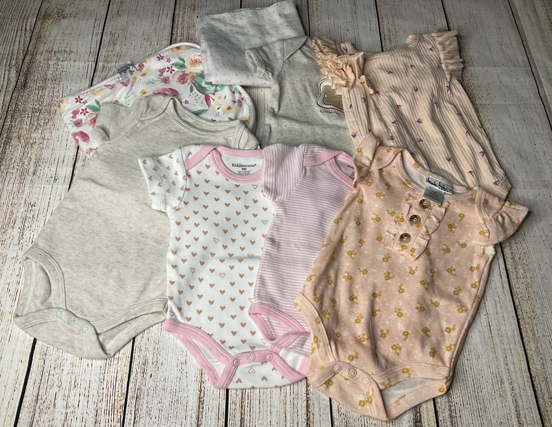 Baby Girls 3-6 Month Bodysuits, Receiving Blanket, Burp Pad Lot of 8