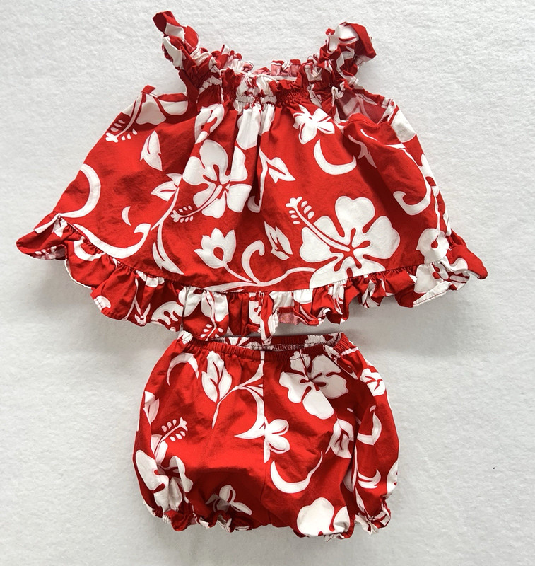 VTG Toddler Floral Top Bloomers Suit 12 m Beach Set Outfit Hawaii Cotton USA