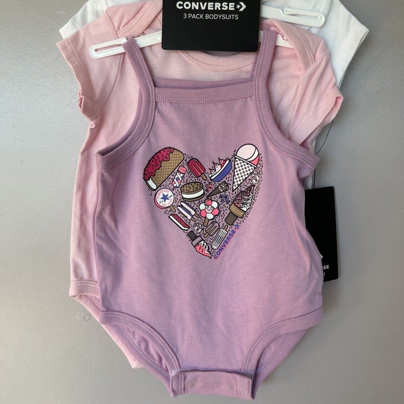 Converse 3 Piece Bodysuit 6 months Baby Girl pink, purple & white
