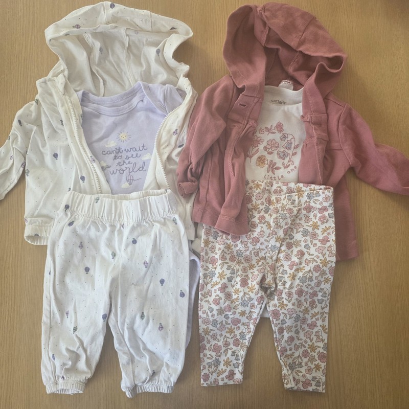 Carter’s Baby Girl 3M Outfit Bundle Hoodie Pants Bodysuit Set 2 Complete Outfits