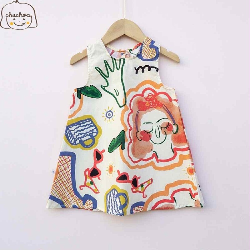 Girls Toddler Vintage Creative Art Style Dress – Sleeveless A-Line 3-4 yo