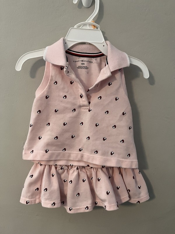 Tommy Hilfiger Pink Sleeveless Polo and Tennis Skirt with Hearts 2pc Set
