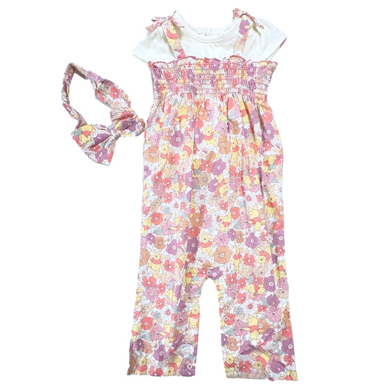 Disney Girls Winnie The Pooh Romper With Shirt & Headband 3 Pc Outfit