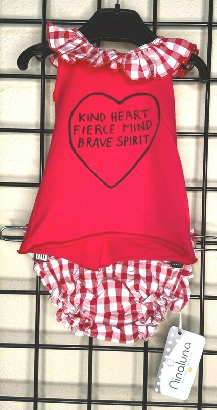 NEW NWT 2 Piece RED & Red/White Gingham- Shirt/Bloomer SET NinaLuna Sz 3M (0-3M)