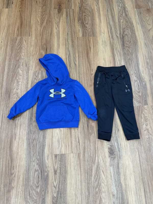 Under Armour Boys 3T 2 Pc Set Blue Fleece Hoodie Black Zip Pocket Jogger Pants