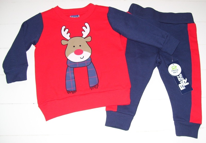 Boys Baby Rebels 2 Pc Red Blue Reindeer LS Shirt and Joggers Outfit 12M