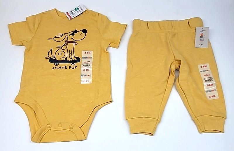 Garanimals 3-6mo 2-piece Set Yellow «Skate Pup» Bodysuit & Jogger Pants