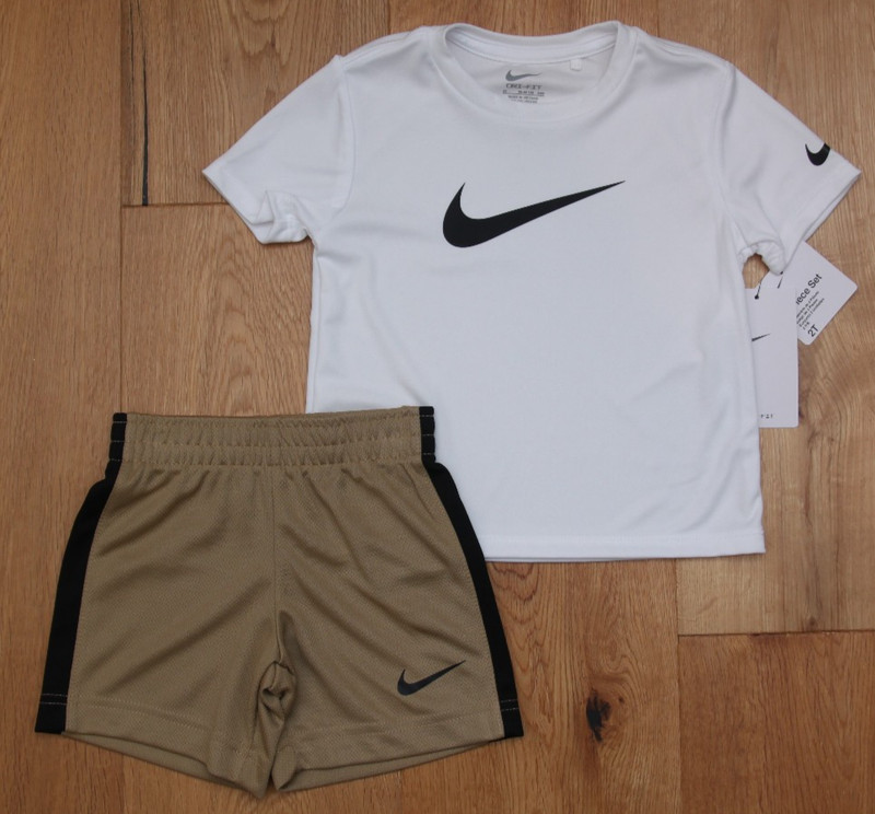 Nike Toddler Boy T-Shirt & Shorts Set ~ White, Black & Beige ~